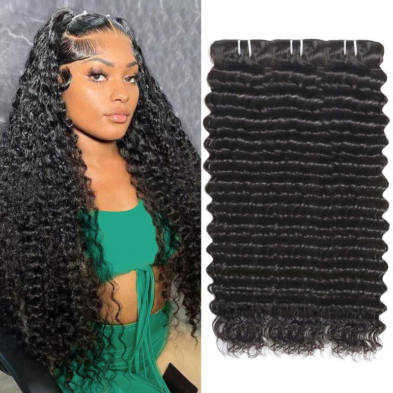 12A Deep Wave Human Hair Bundles 16 18 20 Inch Curly Bundles Human Hair 100 Unprocessed 3 Bundle Brazilian Virgin Human Hair Extensions Quick Weave Natural Black Color